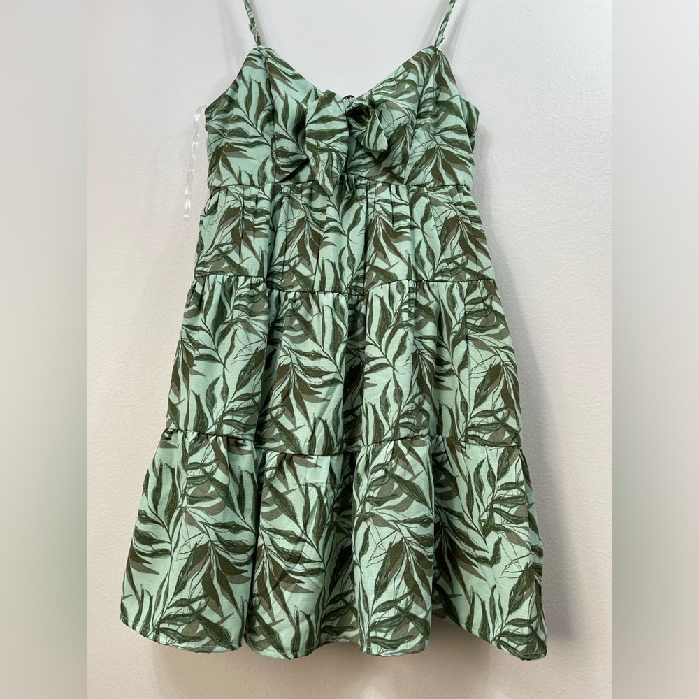 Leaf Print Green Kids Midi Mini Dress SunDress by Trixxi Size M - Picture 5 of 13